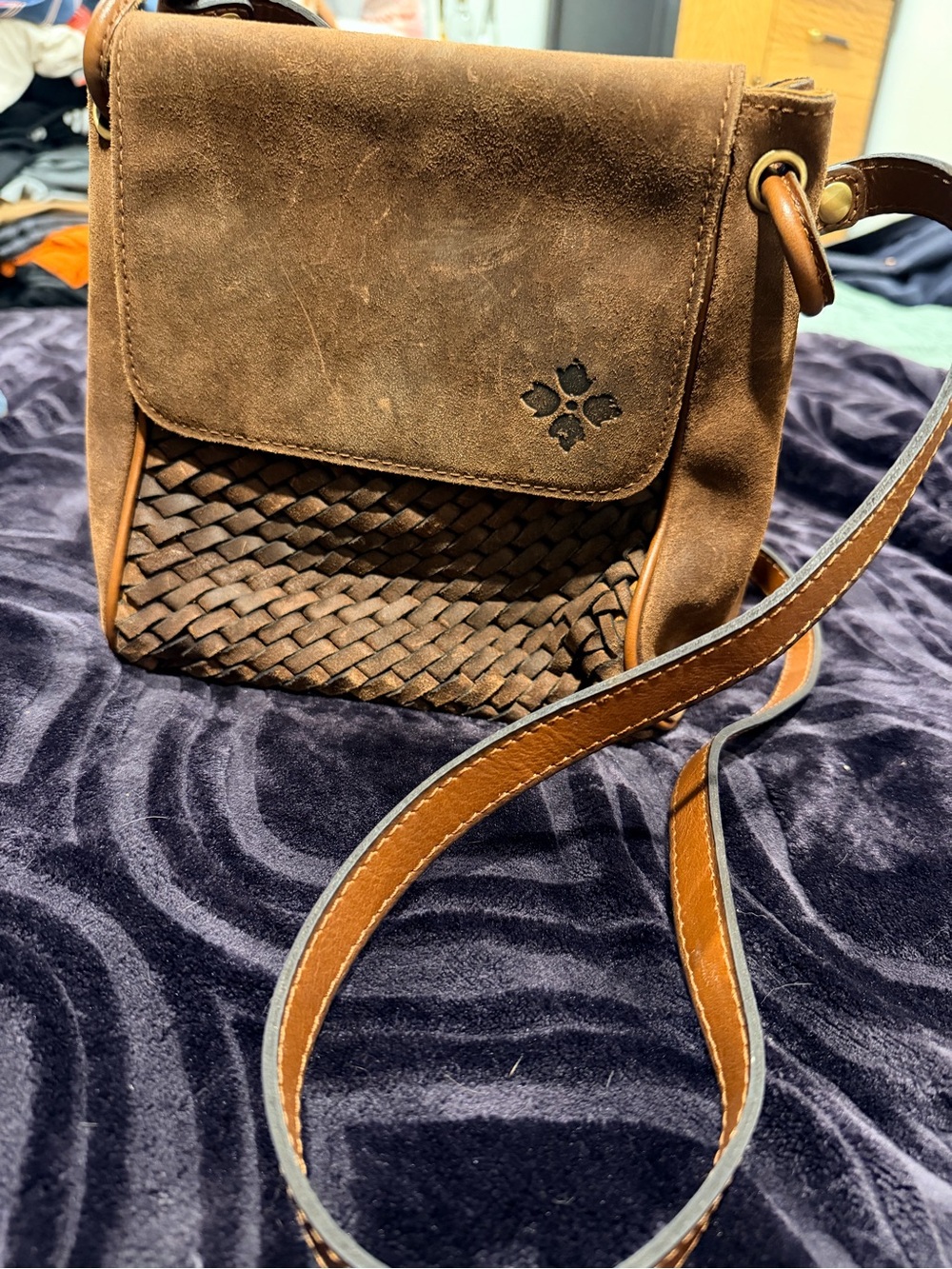Patricia Nash Suede Woven Crossbody Bag - Brown